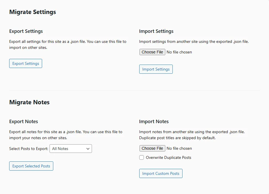 posts & settings migration tool in bright dashboard pro